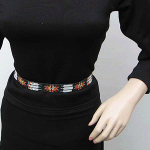 BEADS CORNER - Wholesale Cowboy Hat - Men's - Black Red White Seed Beaded Cowboy Hat Band Belt Feather Beadwork3