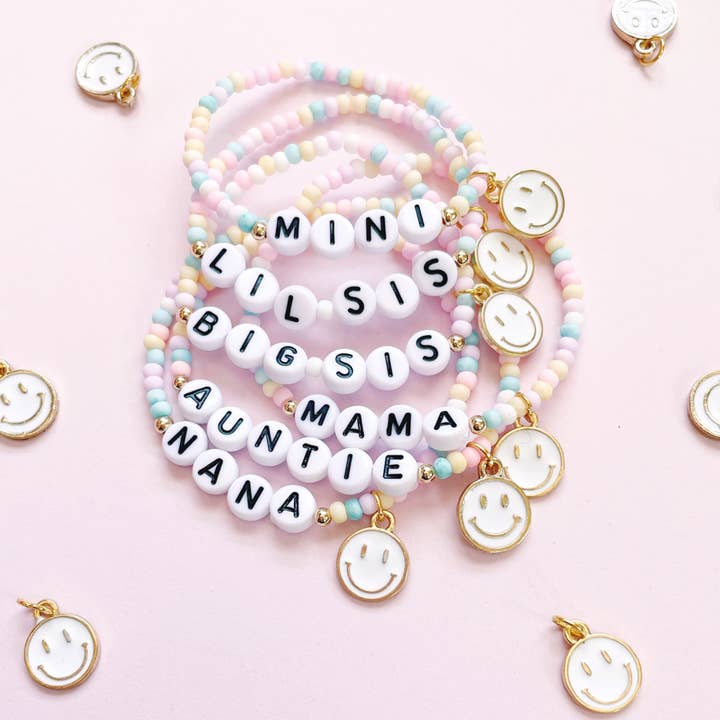 Pastel Mini Seed Bead W White Smiley Face Charm for wholesale by cutieCHEWS