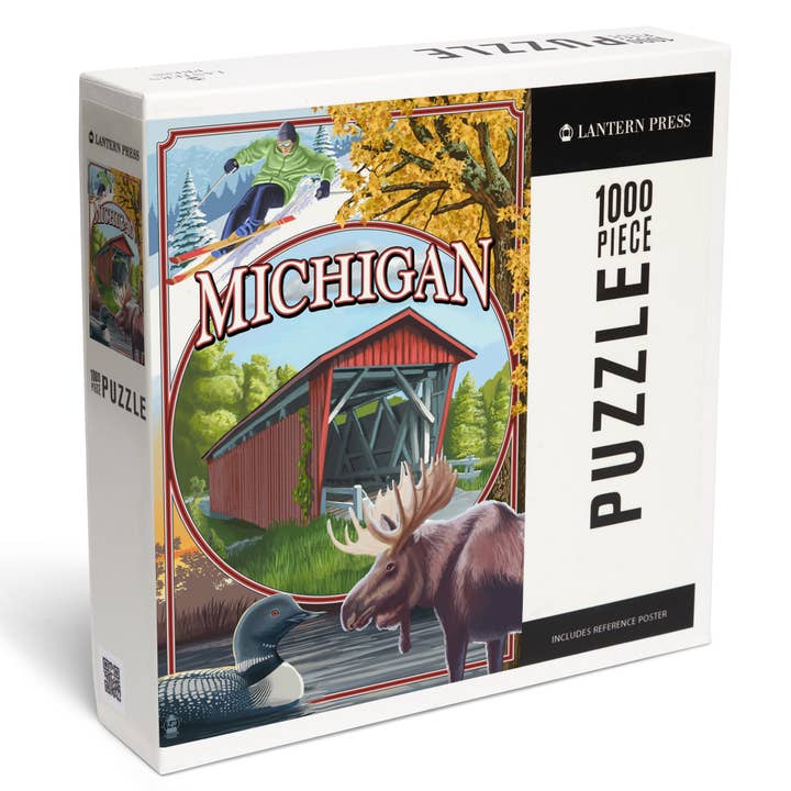 1000 PIECE PUZZLE Michigan, Michigan Scene Montage for wholesale by Lantern Press
