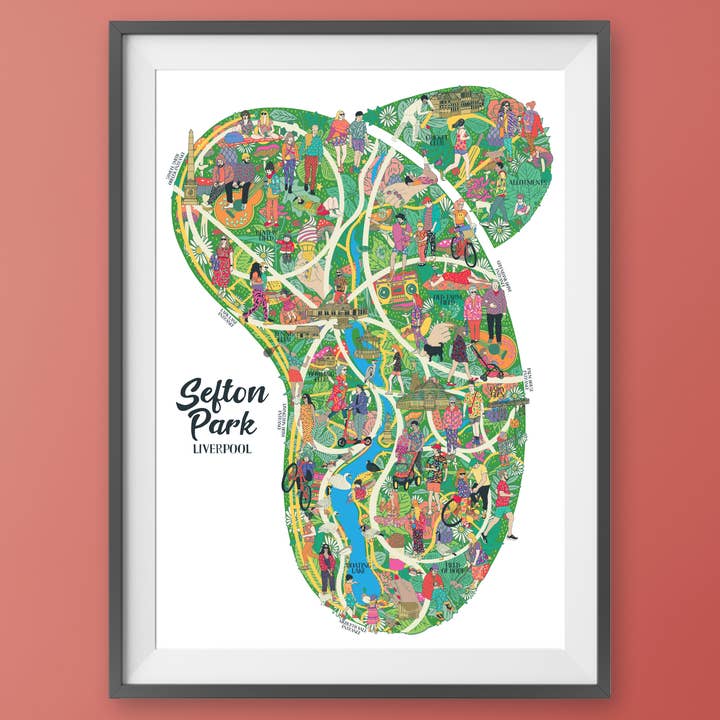 Sefton Park Liverpool Merseyside Illustrated Map Print for wholesale by Lost Plots