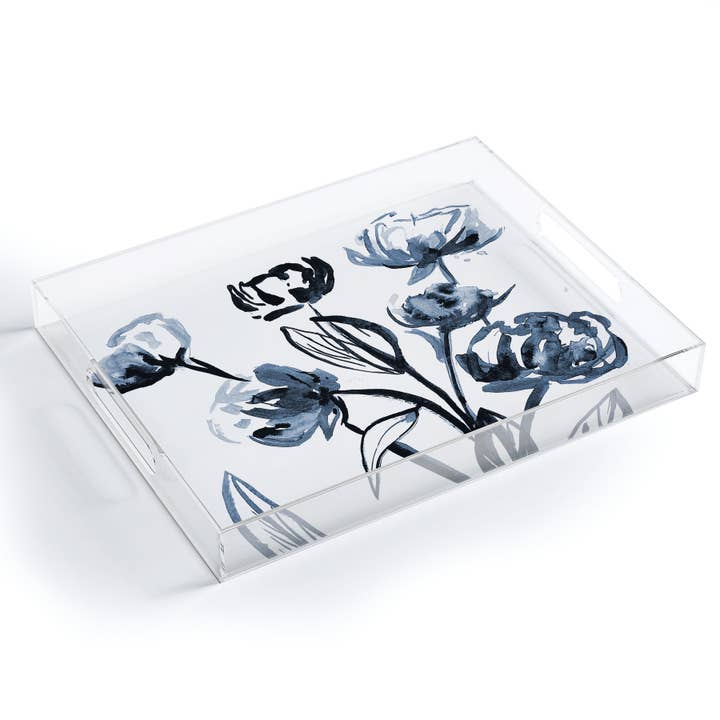 Plateau en acrylique bleu Alison Janssen Peonies pour la vente par Deny Designs