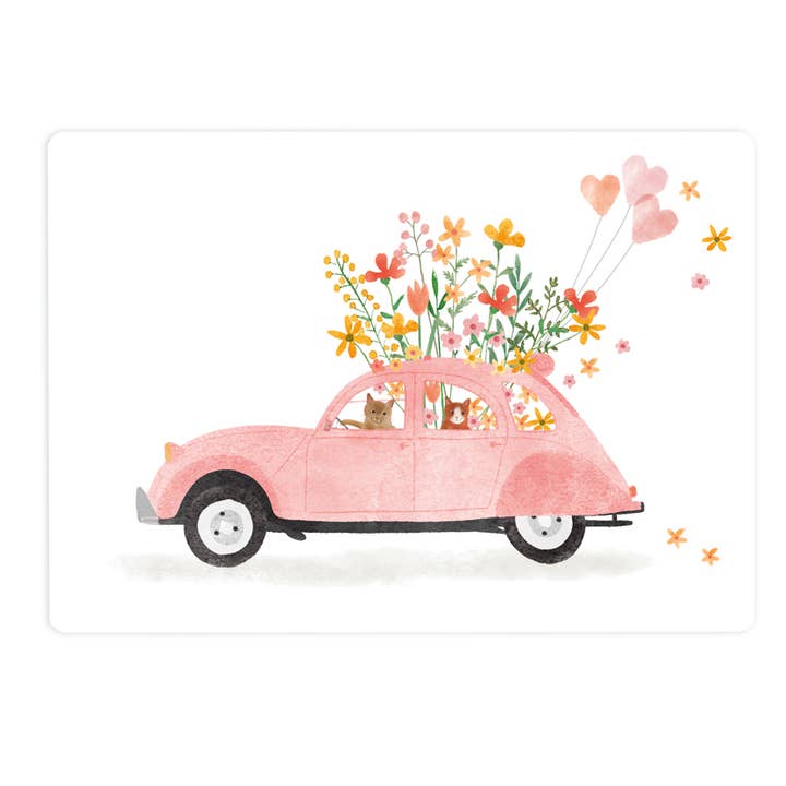 tarjeta Deux Chevaux con gatos y flores para venta al por mayor de The Lemonbird