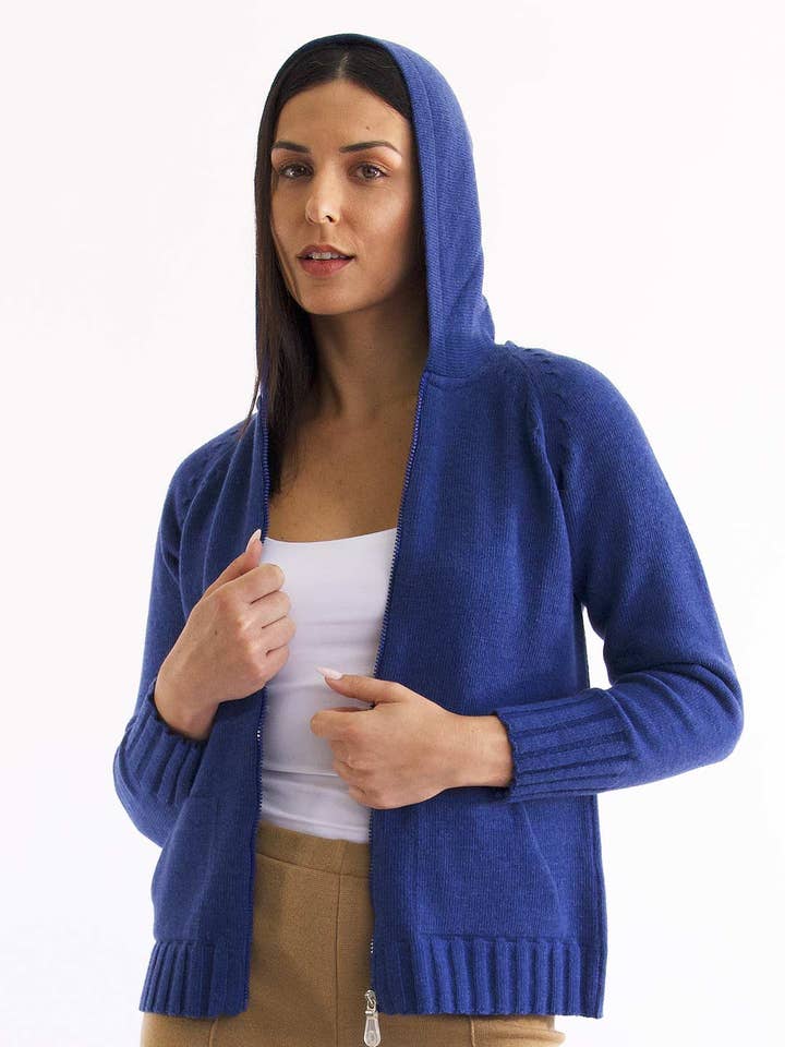 Hooded Jacket with Zipper in Lambswool for wholesale by Achega Knitwear