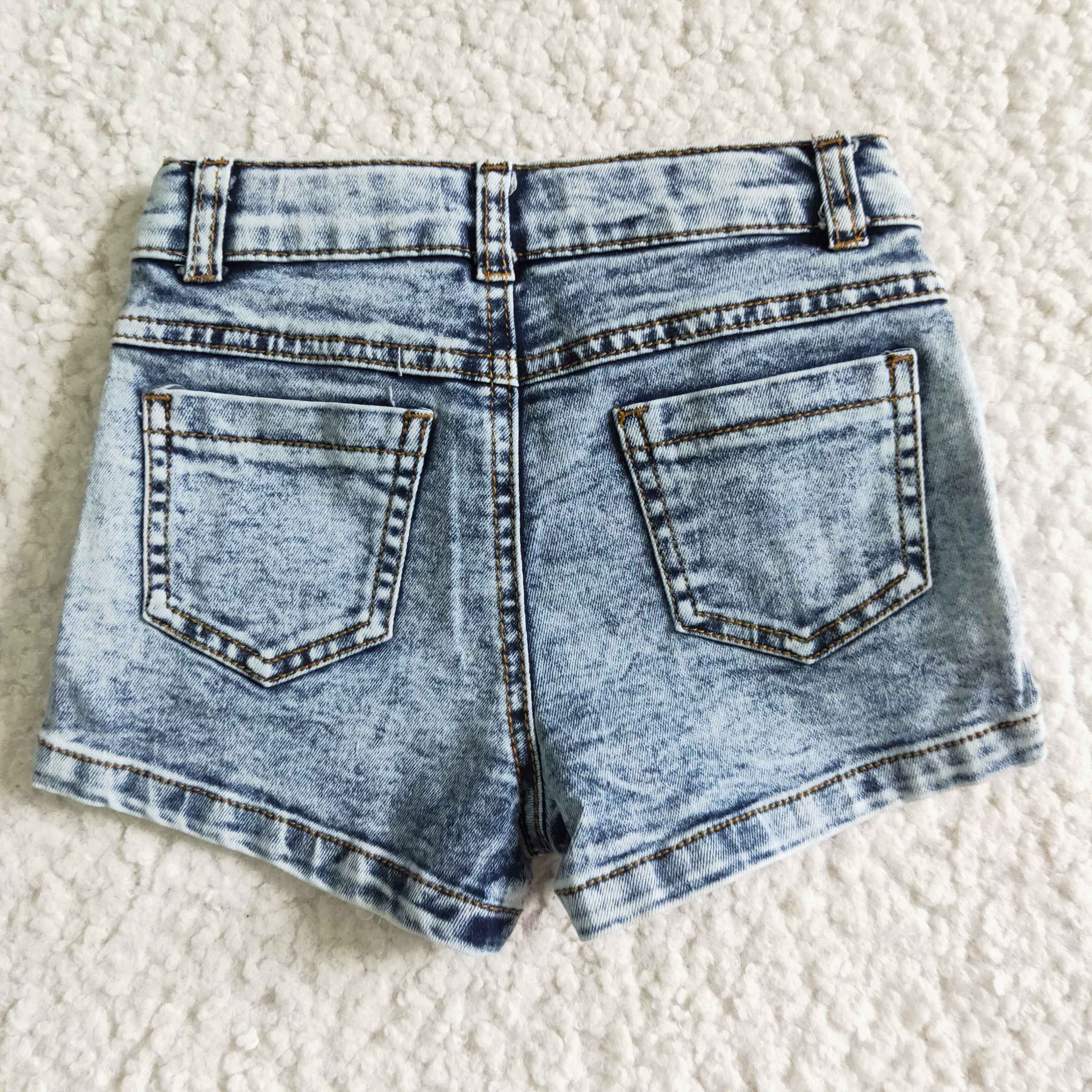 Yawoo Garments - Wholesale Shorts - Kids - Washed white elastic waistband jeans baby girls denim shorts3