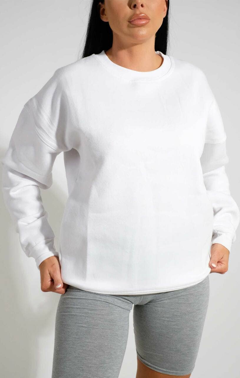 Femme Luxe – wholesale Sweatshirt – Women's – White Oversized Crew Neck Rib Cuff & Hem Long Sleeve Sweatshirt - Melanie0