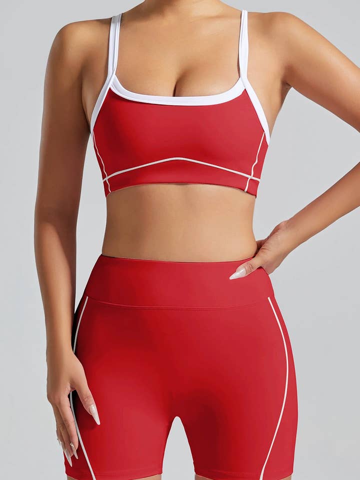 Ensemble de sport premium blanc à contraste avec haut court et short pour la vente par Color 5