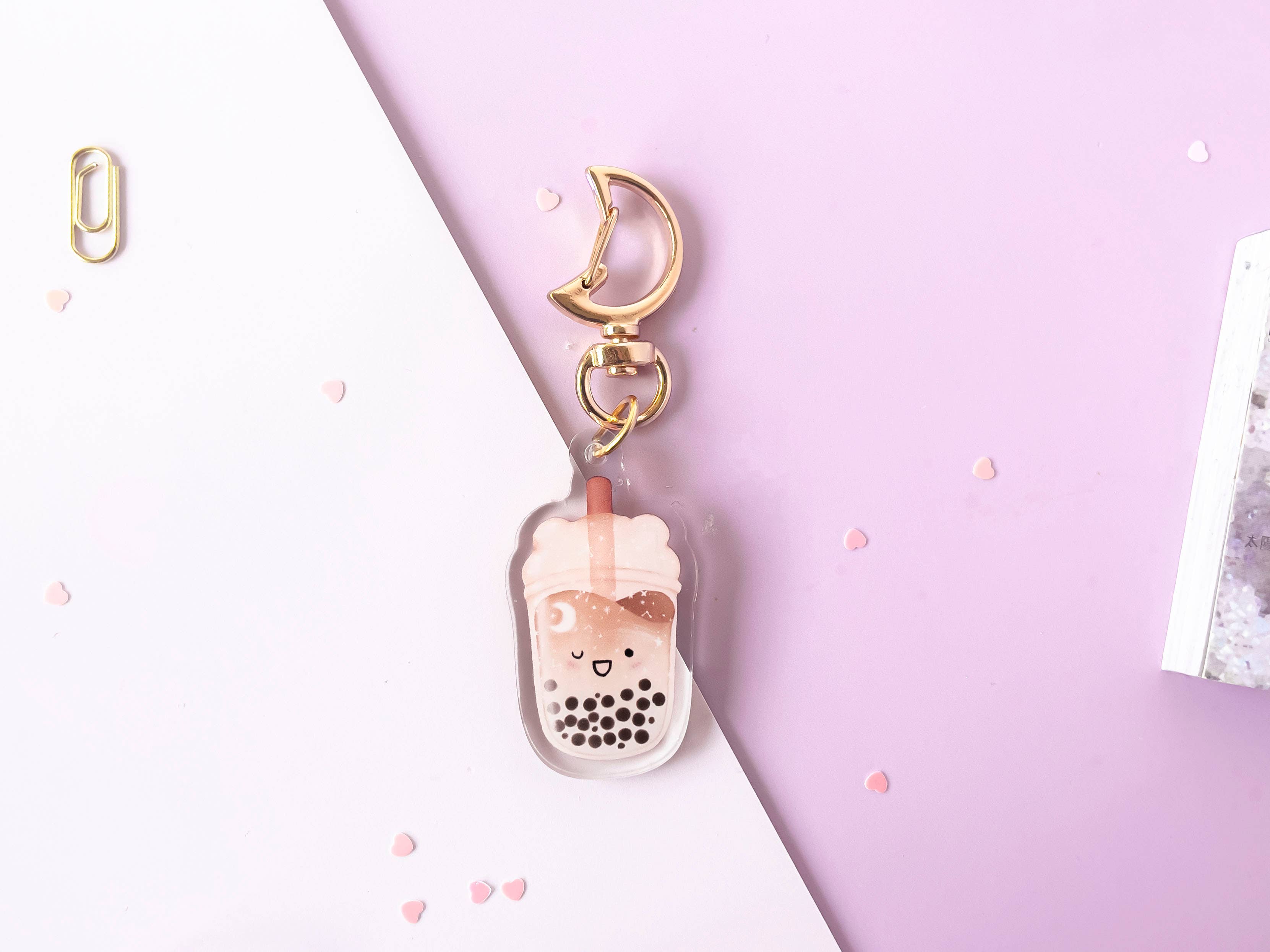 Jino's Art - Wholesale Keychain - Women's - Suger bear boba tea keychain / clear Double Sided charm0