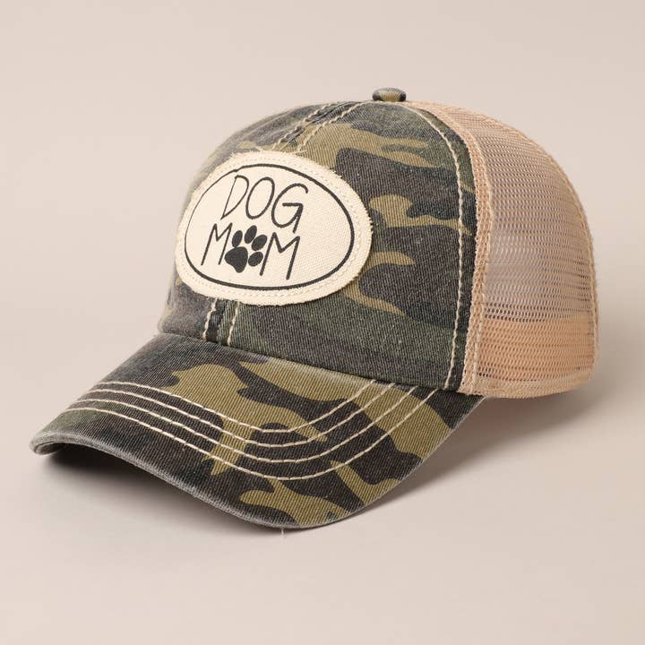 Fashion City - Wholesale Baseball Cap - Women's - Dog Mom Canvas Patch Mesh Back Baseball Cap