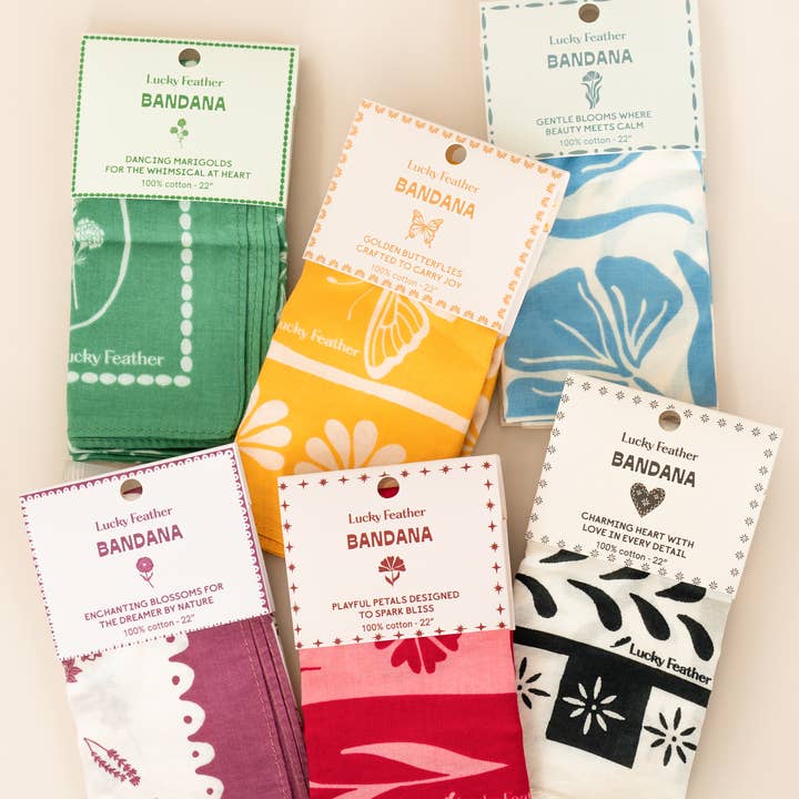 Happiness Bandana Assortment - 4 pf each style (24 total) for wholesale by Lucky Feather