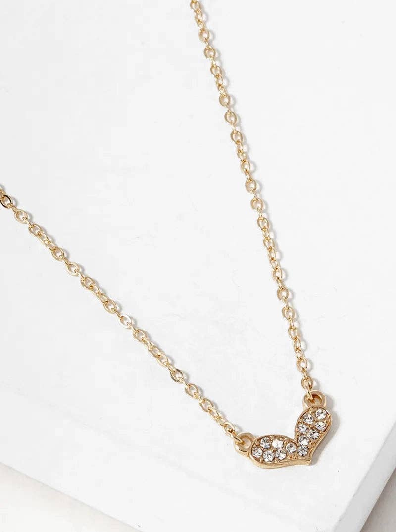 Wild Honey - Wholesale Pendant/Charm Necklace - Crystal Pave Dainty Heart Pendant Necklace