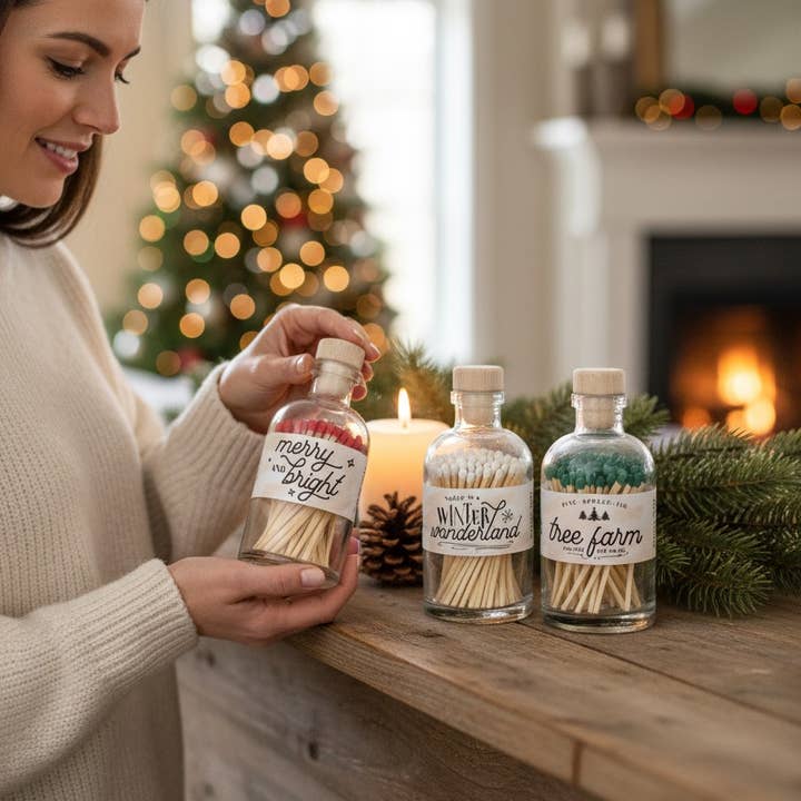 Made Market Co. - Vendita all'ingrosso Fiammifero - Fiammiferi natalizi rossi vintage Merry & Bright in bottiglia stile erboristeria3