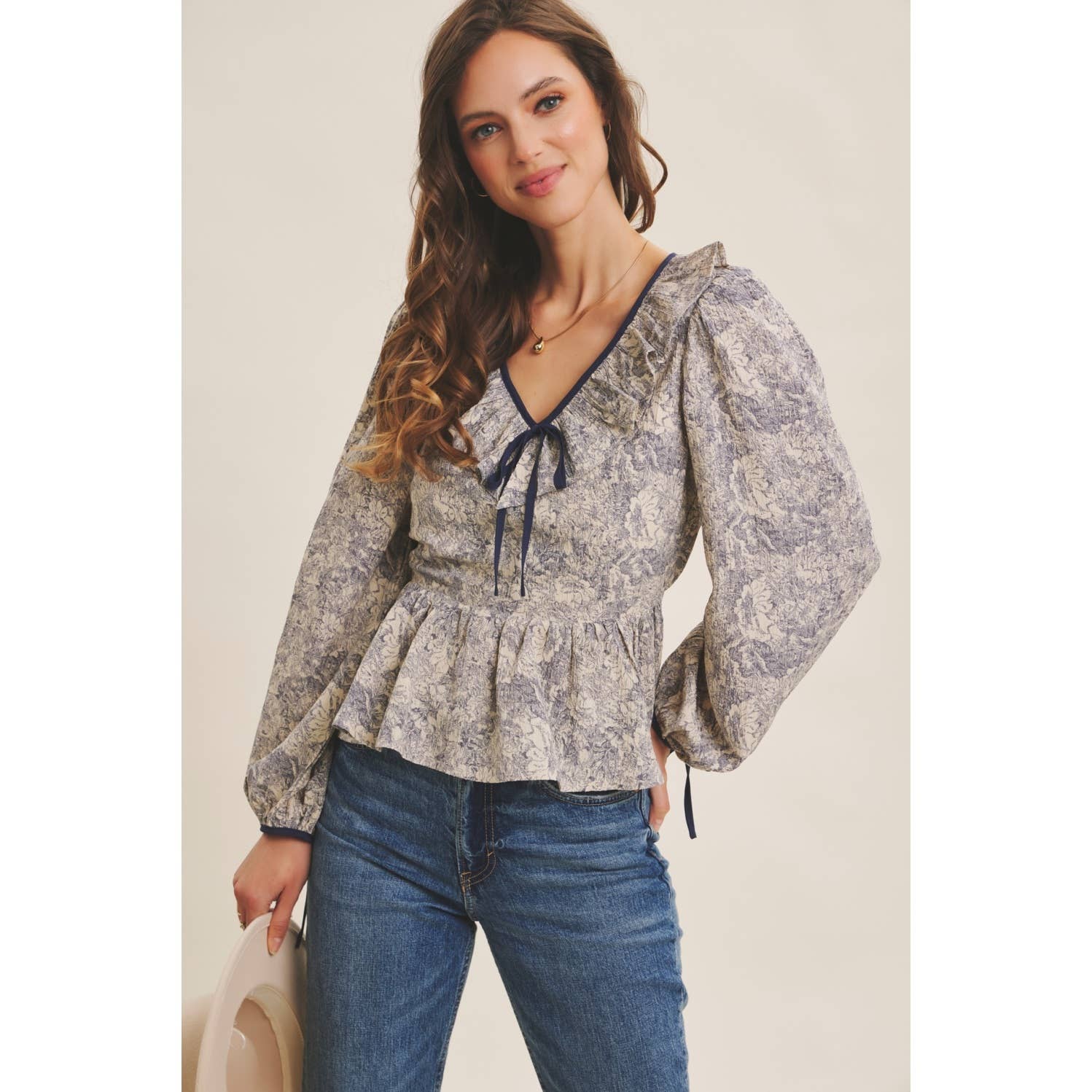 in february - Wholesale Blouse - Women's - TOILE PRINTED BABYDOLL BLOUSE WITH BALLOON SLEEVES0