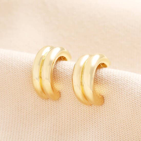 Boucles d'oreilles créoles à double arceau en or pour la vente par Lisa Angel