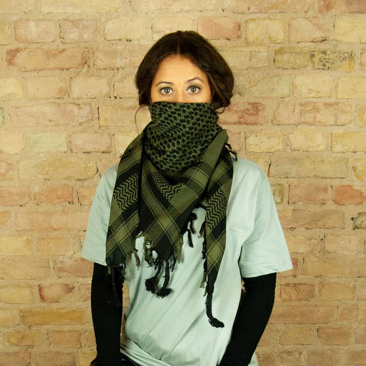 Tribal Trade GmbH – Großhandel Schal – Unisex – Palituch - Schwarz - Grün-Olivgrün - Kufiya PLO Tuch11