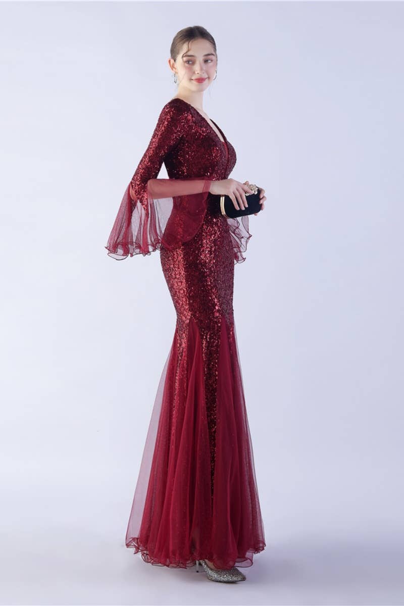 NINEXIS - Wholesale Dress - Women's - CWDMD3627_WAVY MESH BANQUET STAGE SEQUIN DRESS DRESS LONG1