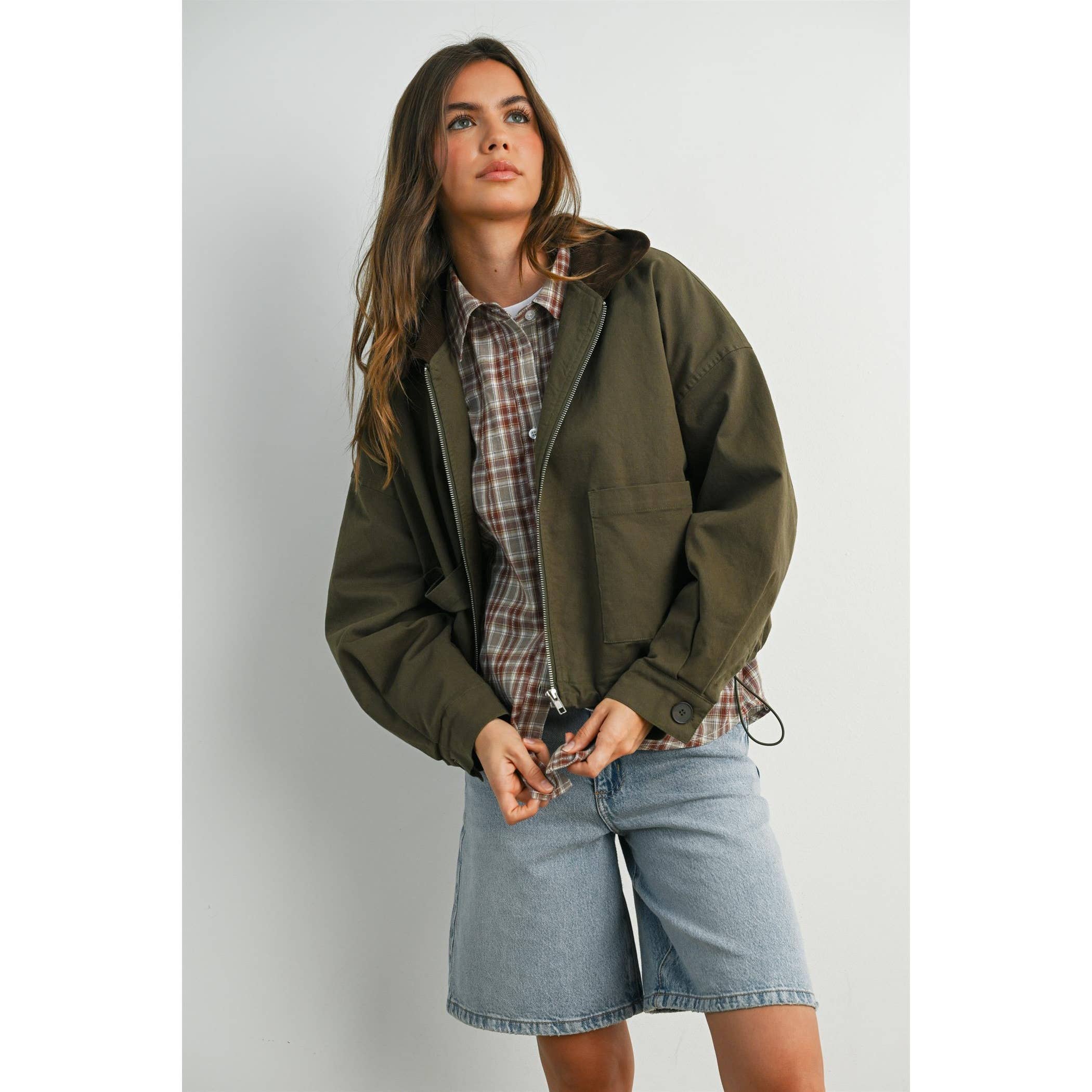 BUTTERMELON - Wholesale Jacket - Women's - Collared Zip-Up Drawstring Jacket - BMJ78257