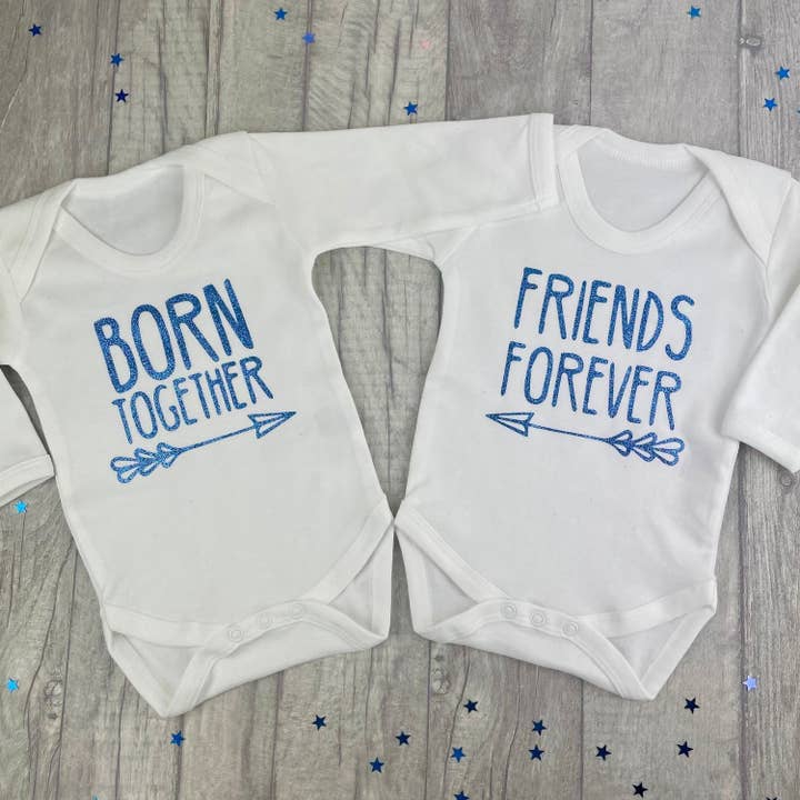 Personalised Baby Clothes and Gifts - Wholesale Bodysuit (Non-Footed) - Baby - Twins Born Together, Friends Forever Baby Romper Vest