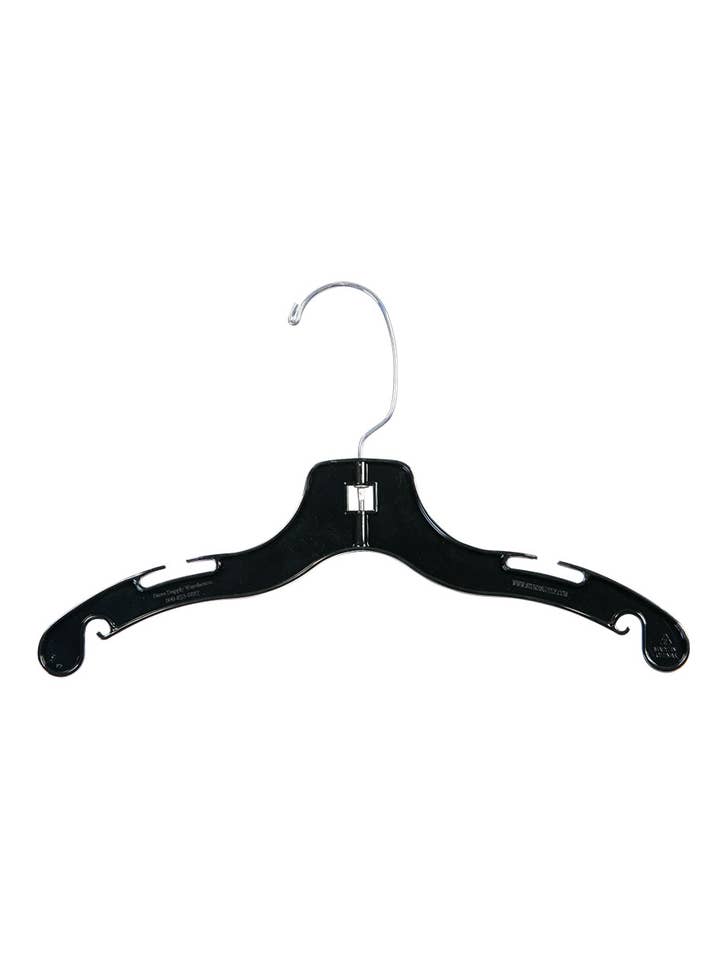 12" Black Plastic Children's Dress Hangers - Case of 100 for wholesale by Store Supply Warehouse