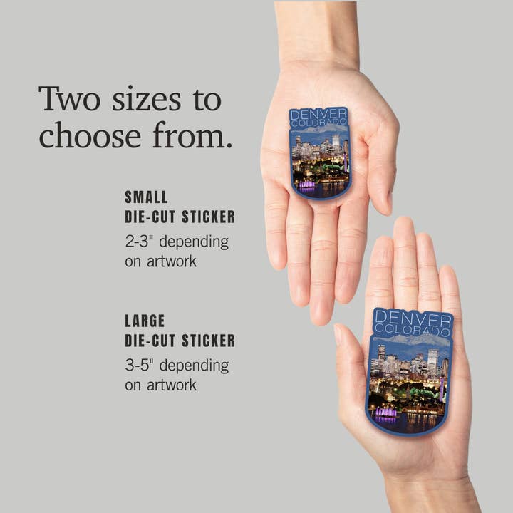 Lantern Press - Vendita all'ingrosso Adesivo - ADESIVI Denver, Colorado, Skyline di notte5