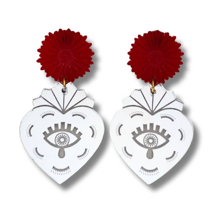 Protection Corazones Protection Corazones Silver and Red Flower Acrylic for wholesale by anamarinastudio