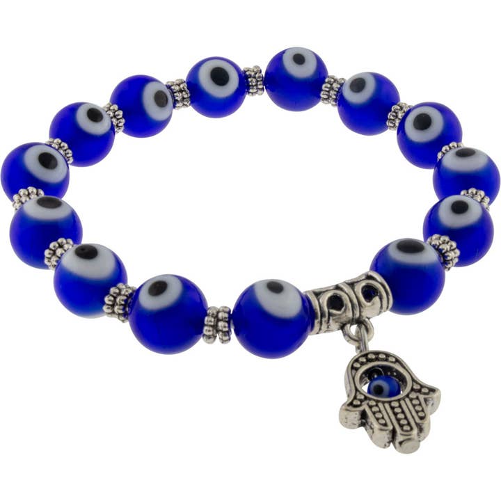Elastisches Armband mit Glasperlen Evil Eye Protection Cobalt für den Großhandel von Kheops International