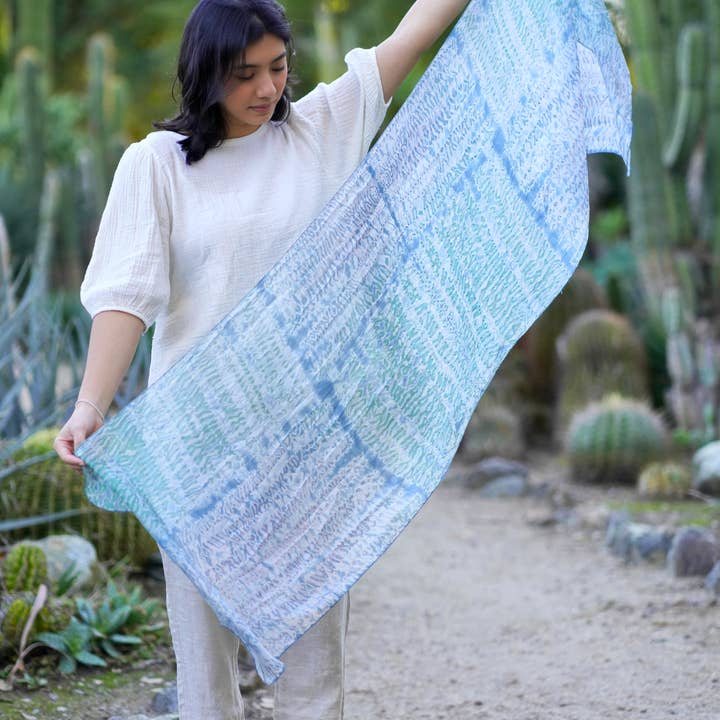 Yuna Shibori Silk Scarf Grey for wholesale on Faire4