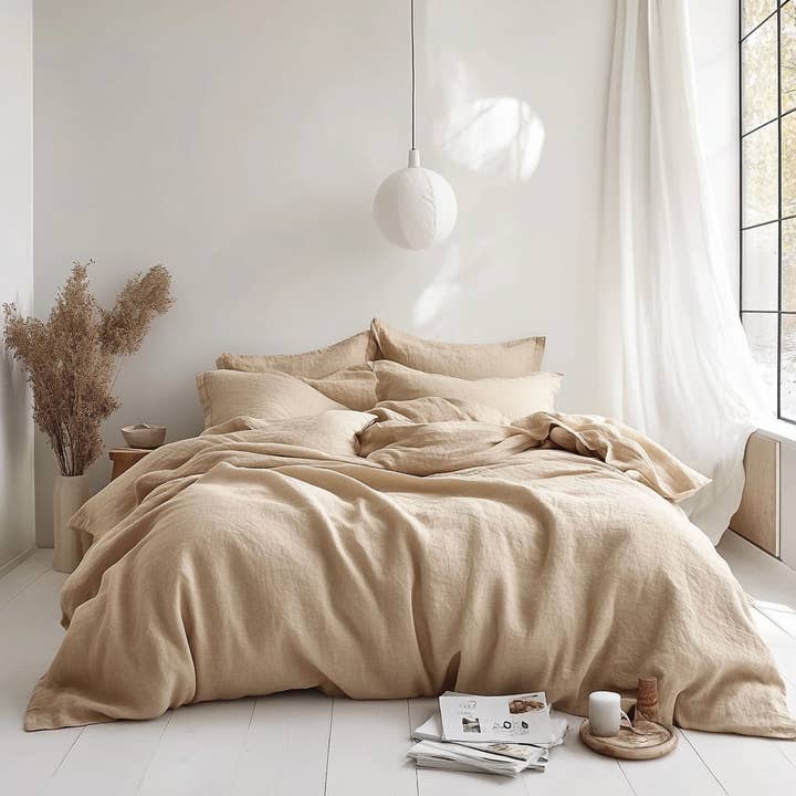 Q VITA - Wholesale Bedding Set - 80%TENCEL 20% Linen Duvet Cover Set - Oatmeal Color