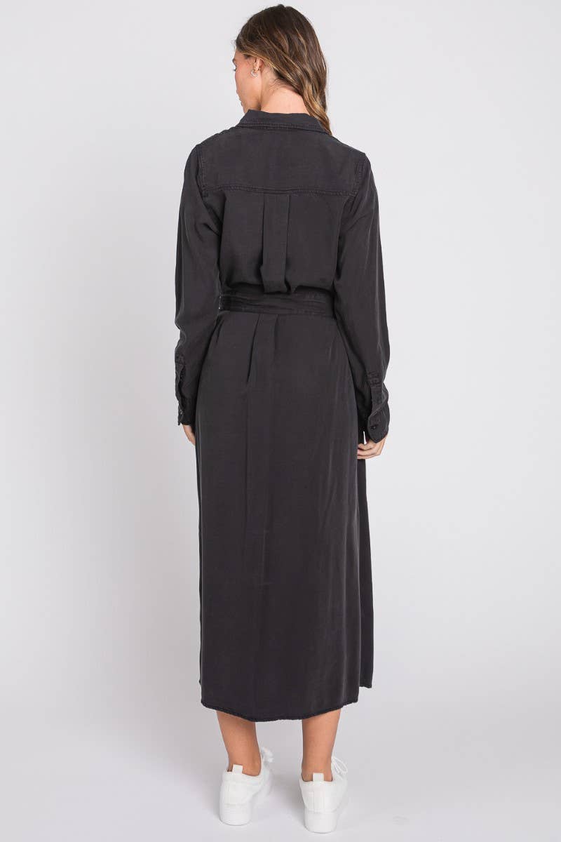 ZiA Apparel – Engroshandel Kjole - Dame – Denim Midi Shirt Kjole5