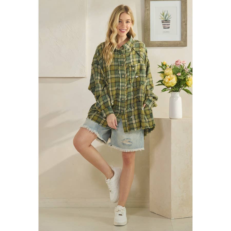 Oli&Hali – wholesale Shirt – Women’s – WASHED BUTTON DOWN LONG SLEEVE PLAID SHIRT5