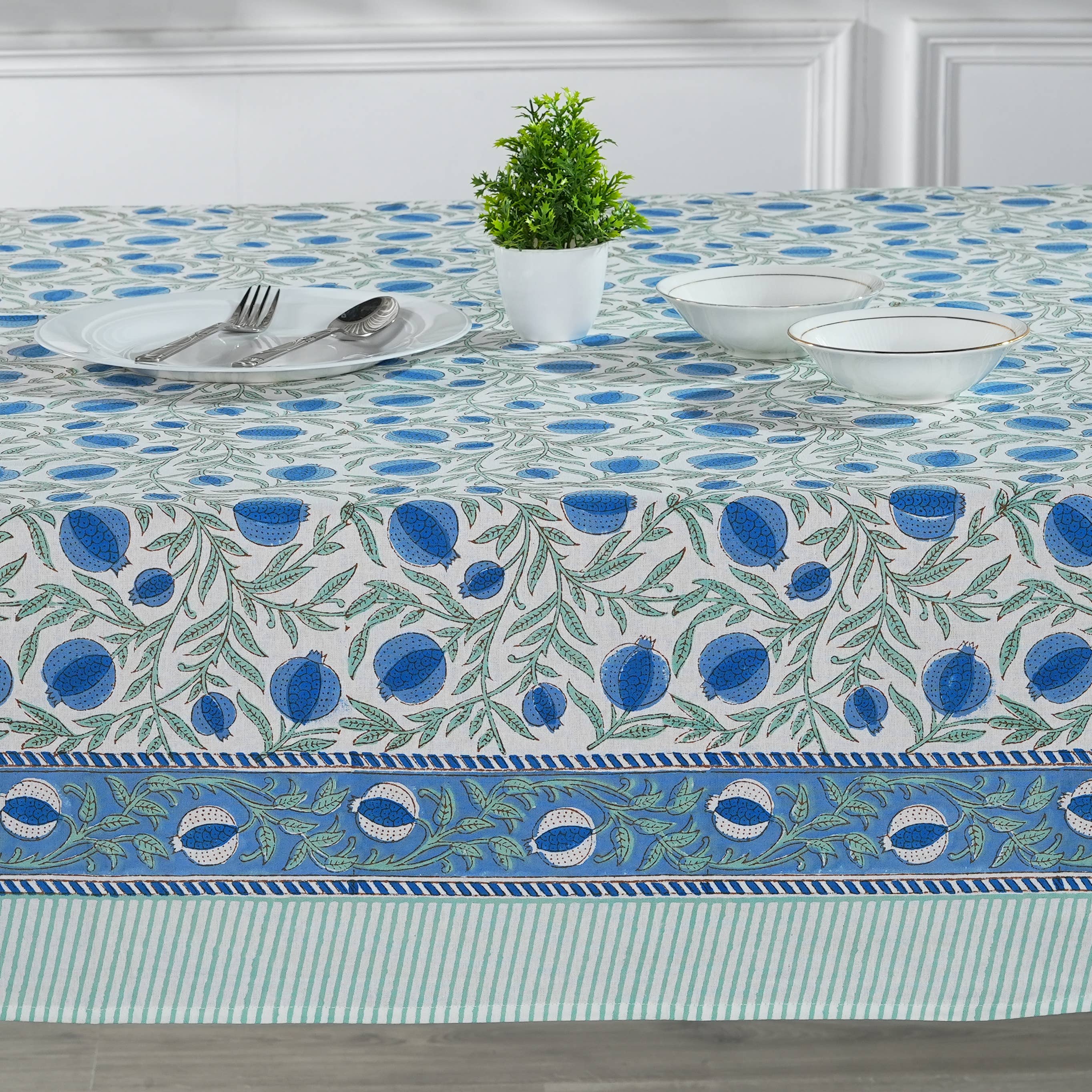 Fabricrush - Wholesale Tablecloth - Fabricrush New Queen Blue Tablecloth Indian Hand Block Print3