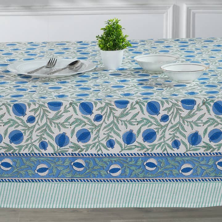 Fabricrush - Wholesale Tablecloth - Fabricrush New Queen Blue Tablecloth Indian Hand Block Print3