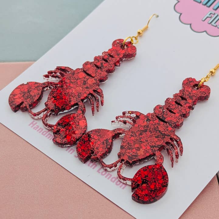 By Heather Filby - Wholesale Dangle Earrings - Large Lobster Glitter Earrings - Best Seller2