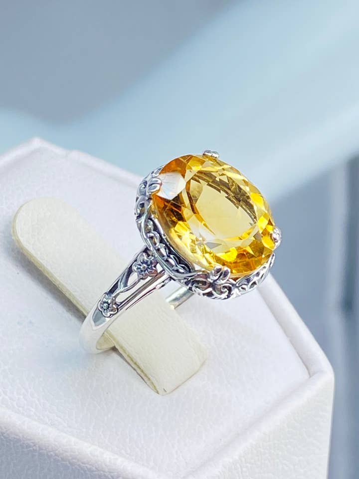 Naturlig Citrinring, Edwardiansk Smykke #D70z for engroshandel hos Silver Embrace Jewelry