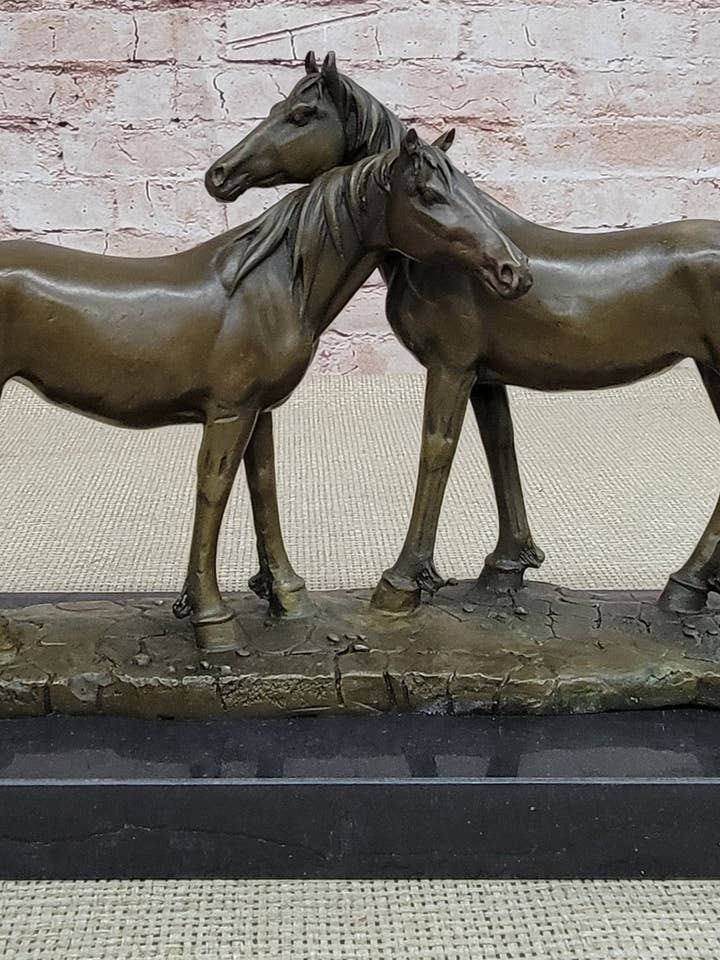 Necking Horses Bronze Sculpture Statue Equestrian Barn Stables Farmhouse Decor for wholesale by Bronzhaus