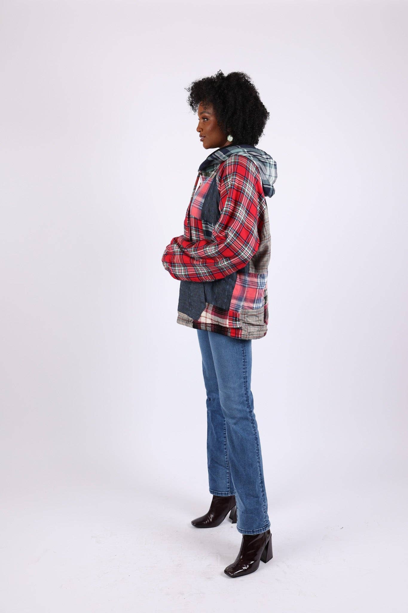 Sacred Threads – wholesale Jacket – Women's – Denim Plaid Pullover Hoodie Jacket4