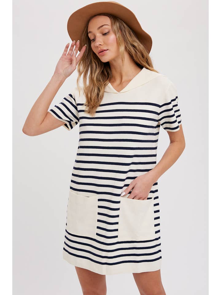 Bluivy - Wholesale Dress - Women's - SAILOR COLLAR STRIPE DRESS