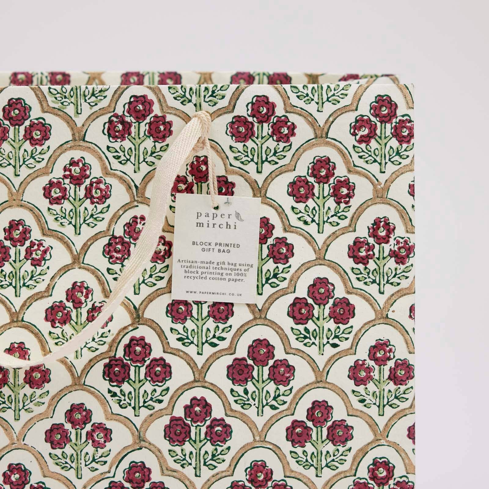 Paper Mirchi - Wholesale Gift Bag - Hand Block Printed Gift Bags (Large) - Cherry2