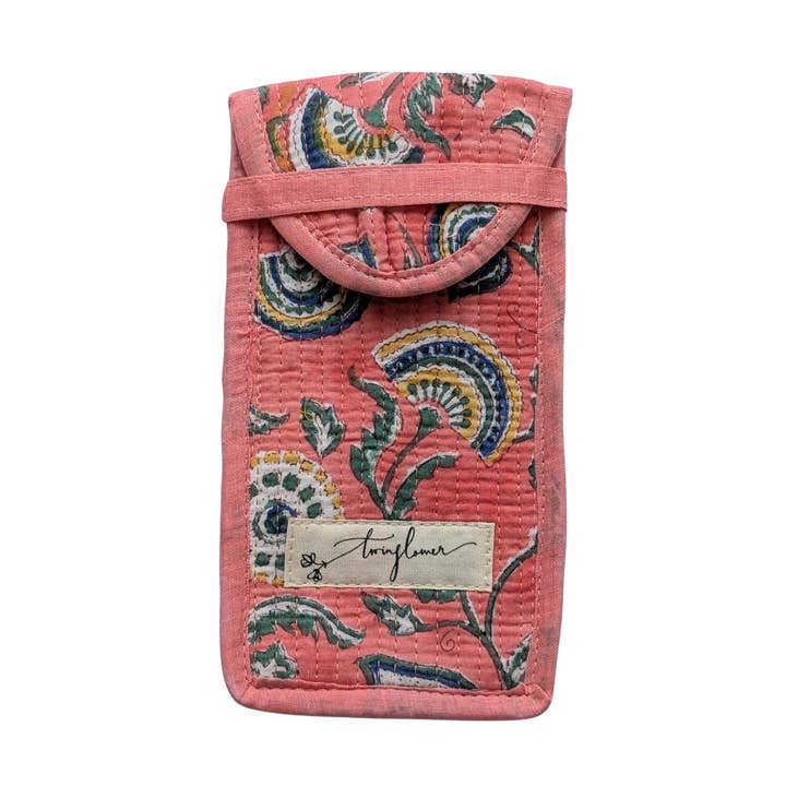Fan Flower Pink Block Print Quilted Glasses Case for wholesale by Twinflower