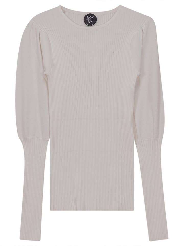 Rib Knit Top With Puff Sleeves for wholesale by Hush.Shop