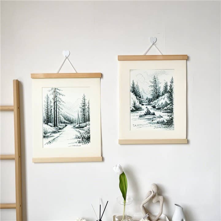 FIXTUREDISPLAYS – wholesale Picture frame – 24 Inch Magnetic Poster Frame Hanger, Natural Teak, for Pictures, Canvas Artwork 22028