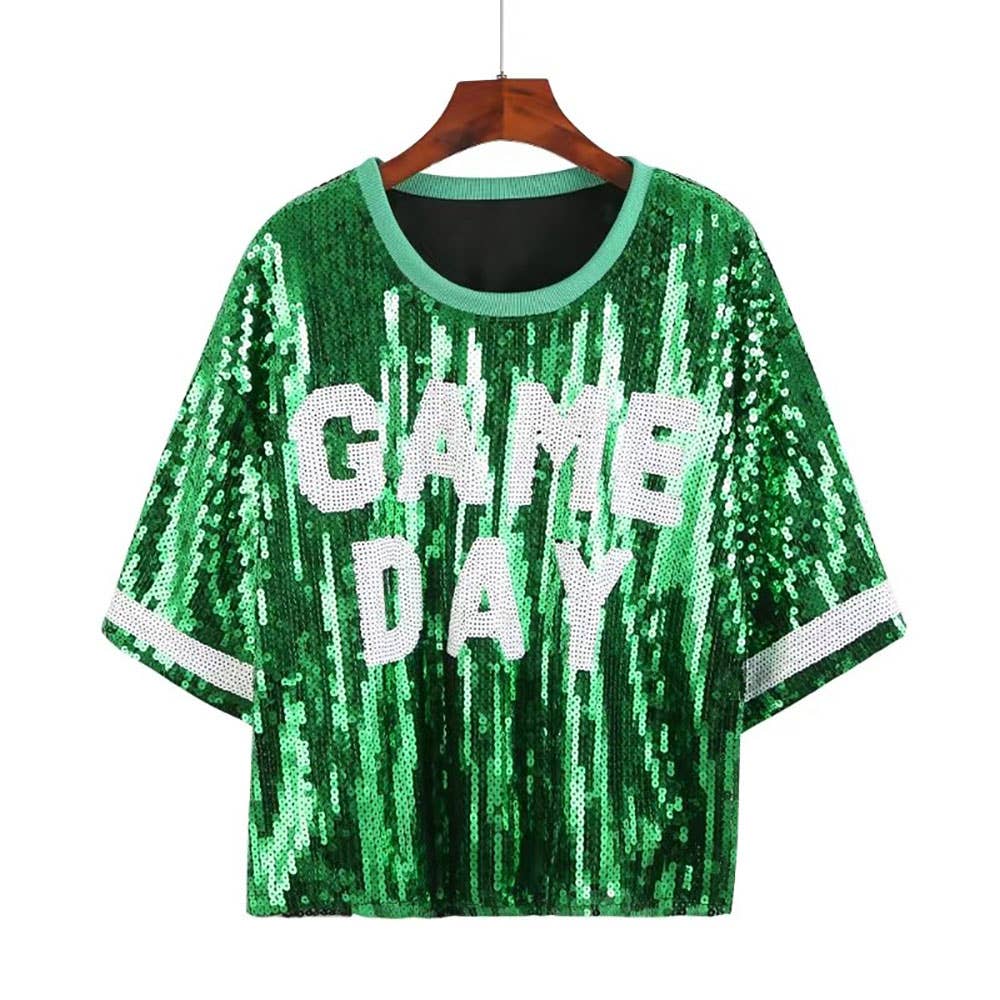 Sensibling Corp. - Wholesale T-Shirt - Women's - GAME DAY Sequin Crop Top5