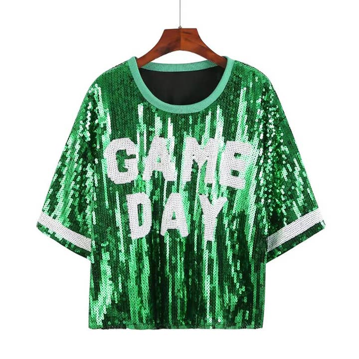 Sensibling Corp. - Wholesale T-Shirt - Women's - GAME DAY Sequin Crop Top5