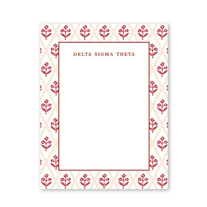 Delta Sigma Theta Bespoke Block Print Greek Notepad for wholesale by Dogwood Hill