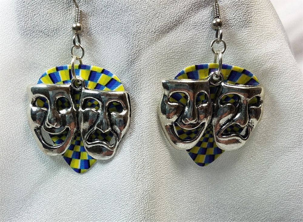 Simply Raevyn - Wholesale Dangle Earrings - Theater Mask Charm Guitar Pick Earrings12