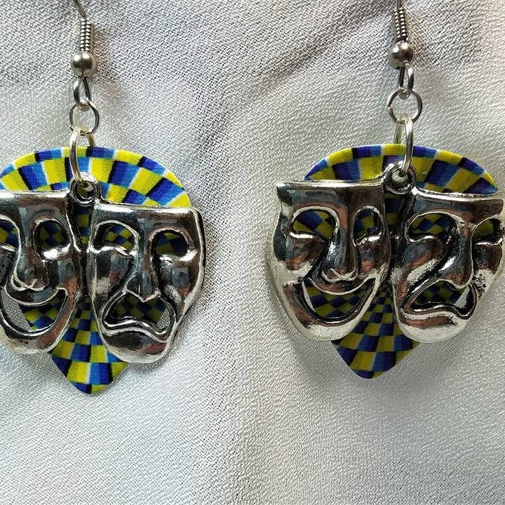 Simply Raevyn - Wholesale Dangle Earrings - Theater Mask Charm Guitar Pick Earrings12
