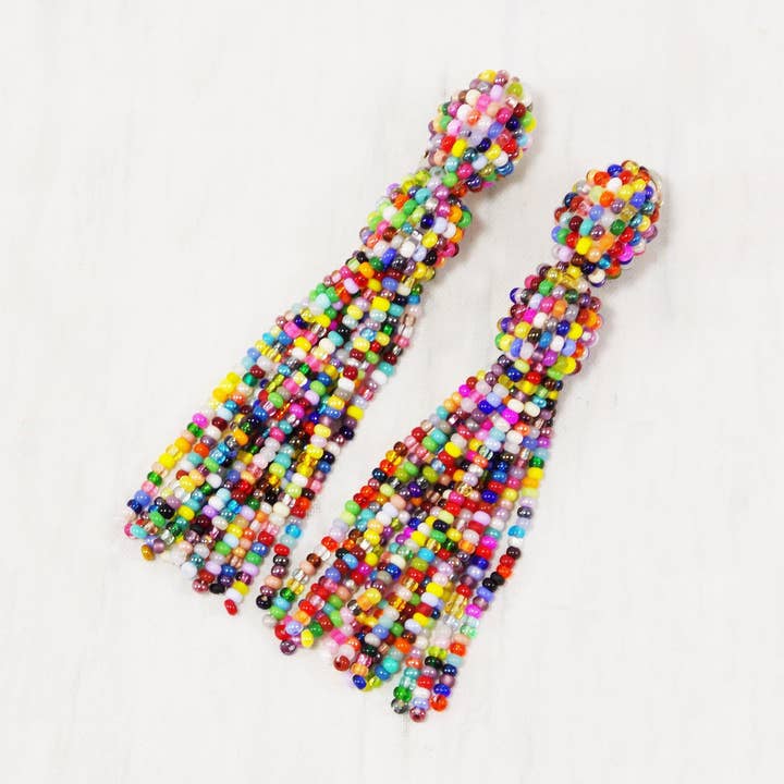 Rainbow Multicolor Tassel Earrings Clip Festival Earrings for Women Colorful Confetti Statement Earrings Christmas Gift Mom Terrazzo Earring for wholesale by Ninolia