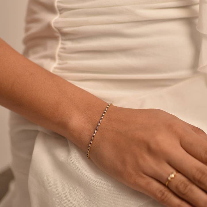 Natural Sapphire & Diamond Alternate Tennis Bracelet in 14K/18K Gold for wholesale by Evara Jewelry