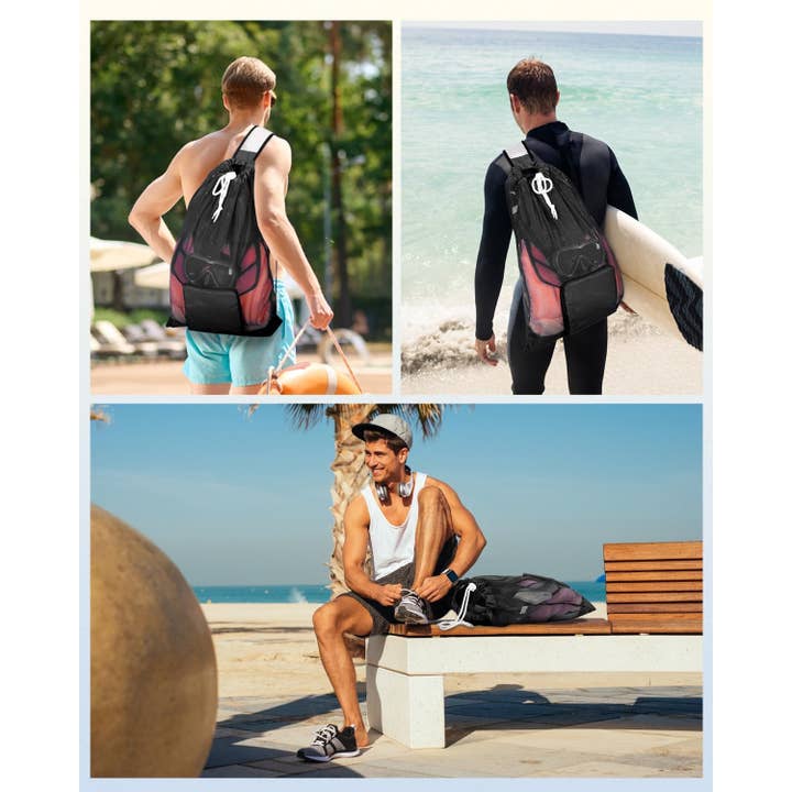 wandf - Wholesale Beach Bag - Mesh Drawstring Bag Swim Bag Quick-Dry Shoulder Strap18