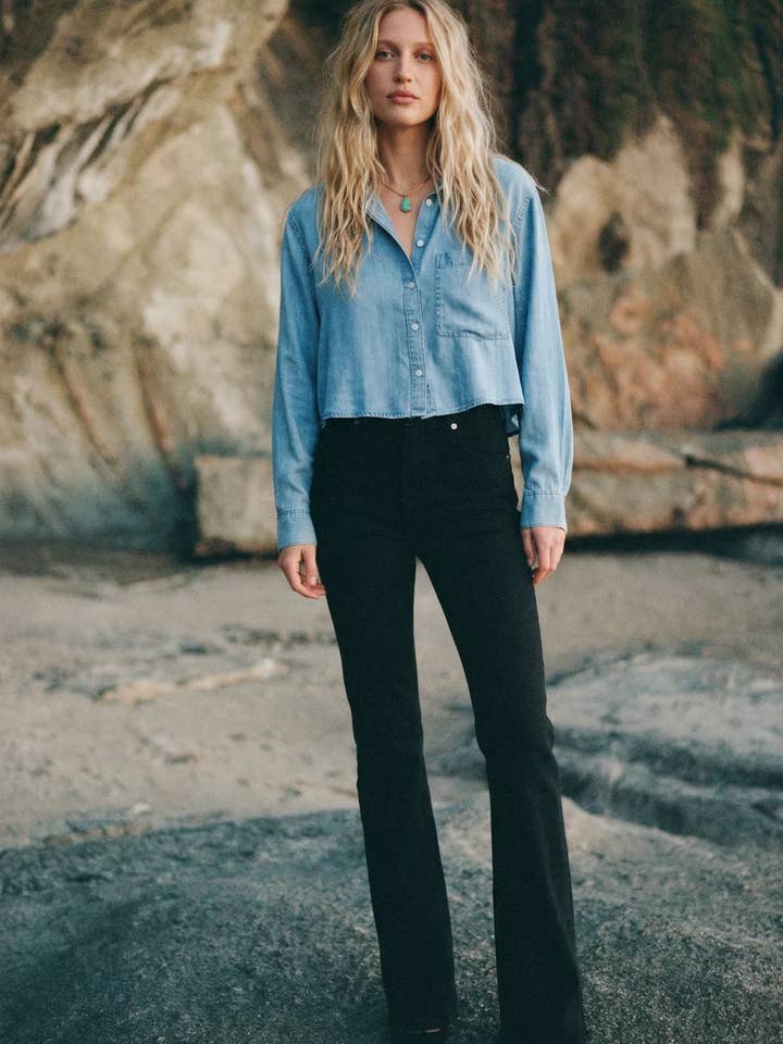 Ellison Button-Up Denim Shirt Medium Blue for wholesale by Oliver Logan