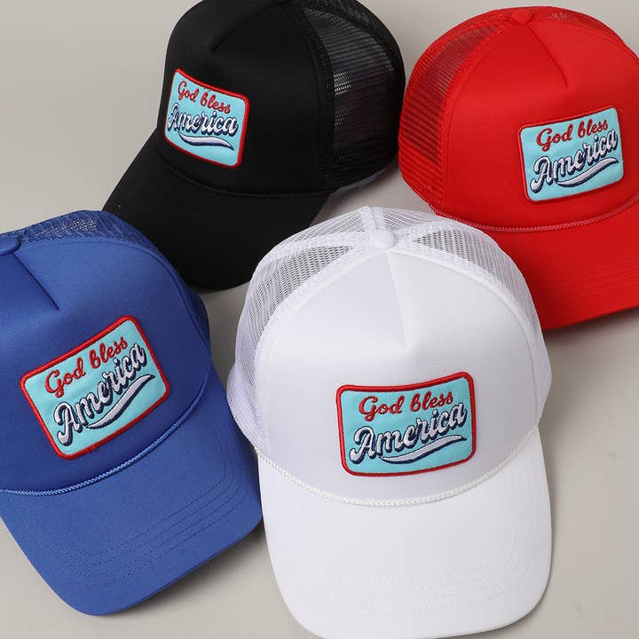 Fashion City - Vendita all'ingrosso Cappellino da camionista - Unisex - Cappello in Schiuma con Toppa Ricamata "God Bless America"15